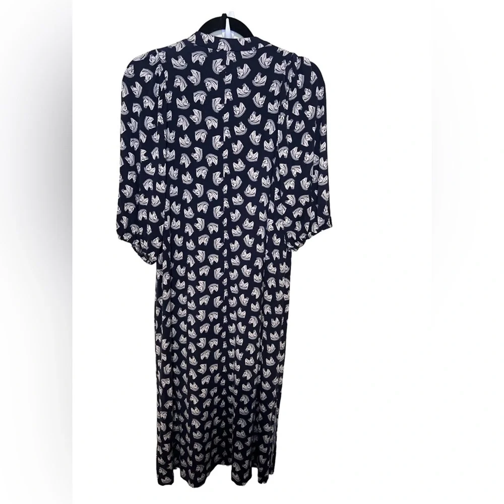 Ann Taylor 4P Midi Dress Navy White Horse Chess Modal Stretch Jersey Slit Women - Picture 8 of 8